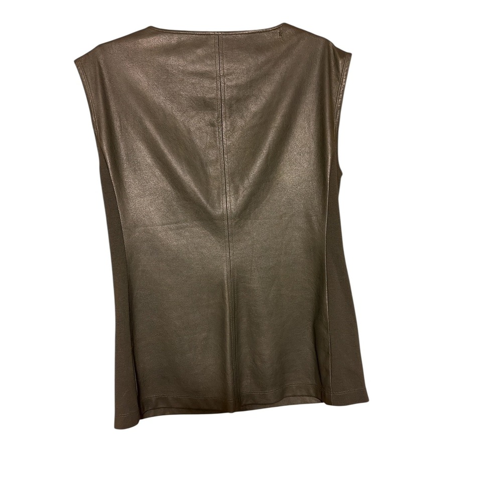BCBGMAXAZRIA Vera olive green Faux Leather Panel Sleeveless Top M - Picture 4 of 9